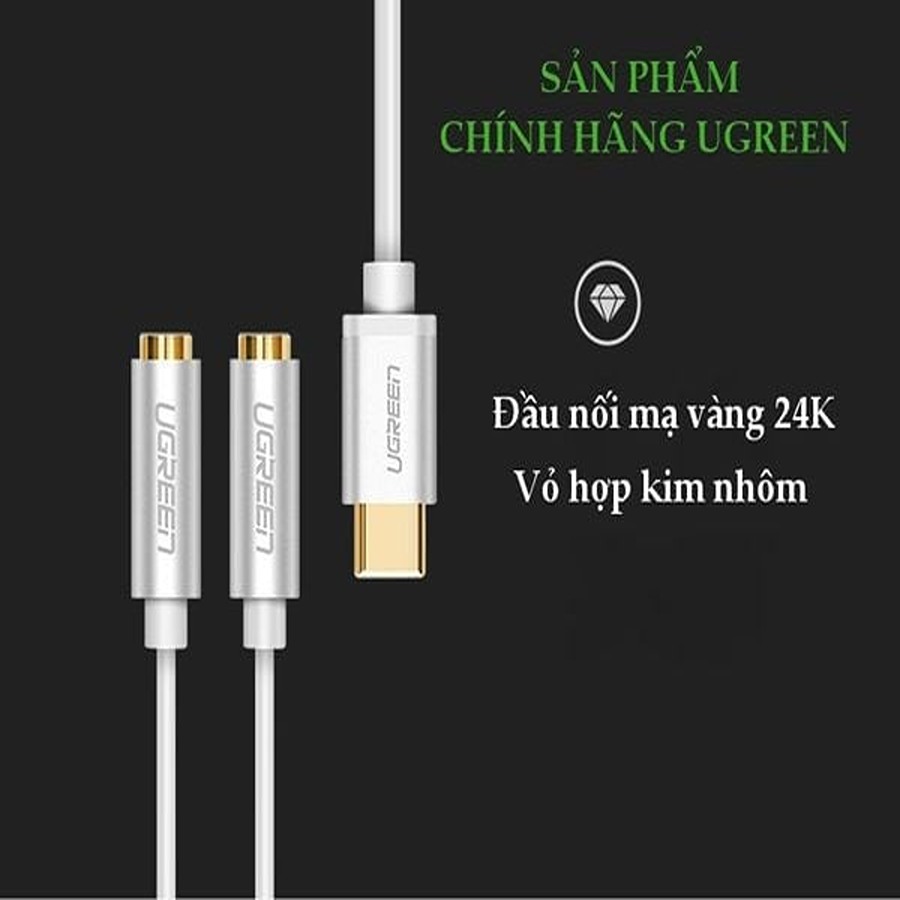 Cáp chuyển USB Type-C To 2 cổng 3.5mm Ugreen 30732 (Dài 20cm, Trắng)