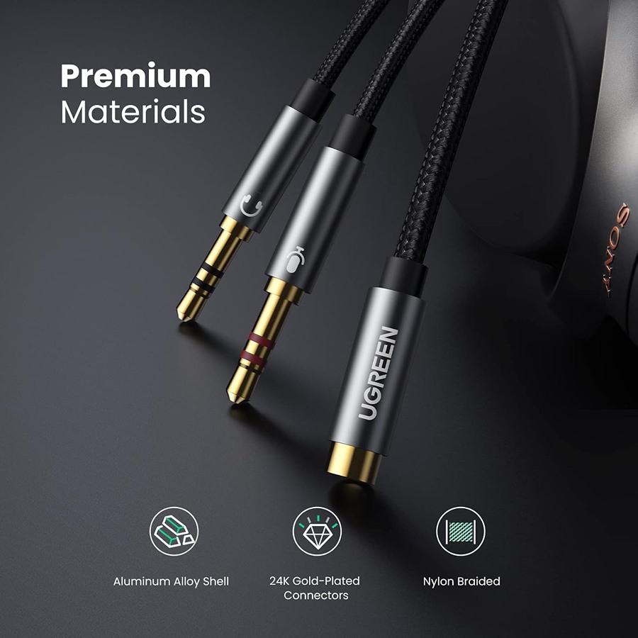 Cáp Gộp Ugreen 20899 Audio 3.5mm 2 Vào 1 Ra Mic và Tai Nghe