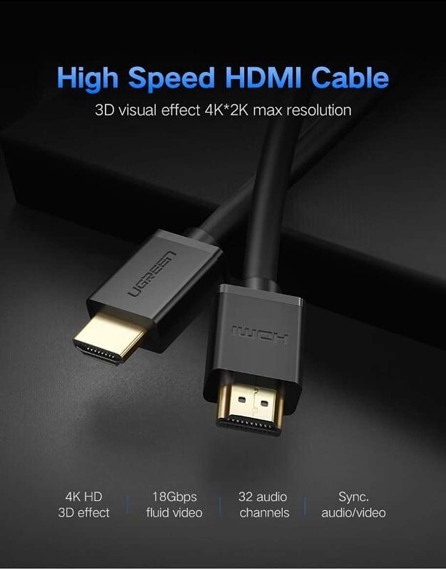Cáp HDMI 1.4 Ugreen 30115 (Dài 0.5m, Hỗ Trợ 3D, 4K2K)