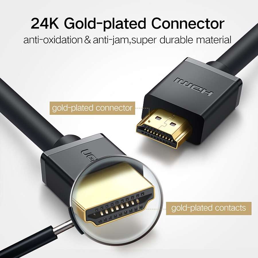 Cáp HDMI Ugreen 10106 2.0 (Dài 1m, Hỗ Trợ 4K60Hz, 3D, HDR)