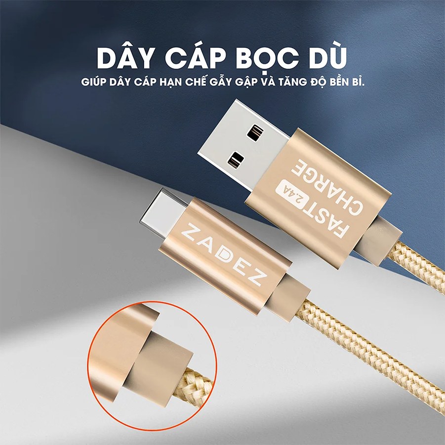 Cáp Sạc Zadez ZCC-135 Vàng Đồng