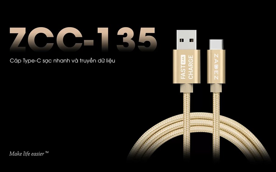 Cáp Sạc Zadez ZCC-135 Vàng Đồng