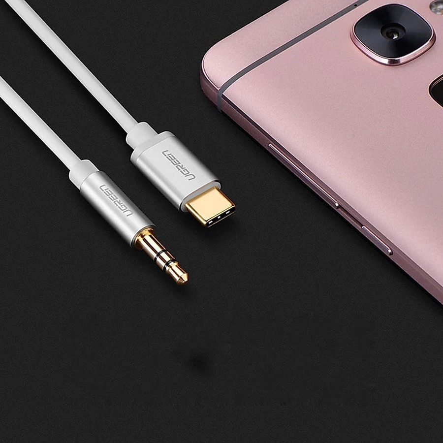 Cáp USB-C to Audio 3.5mm Ugreen 30633 (Dài 1m, Trắng)