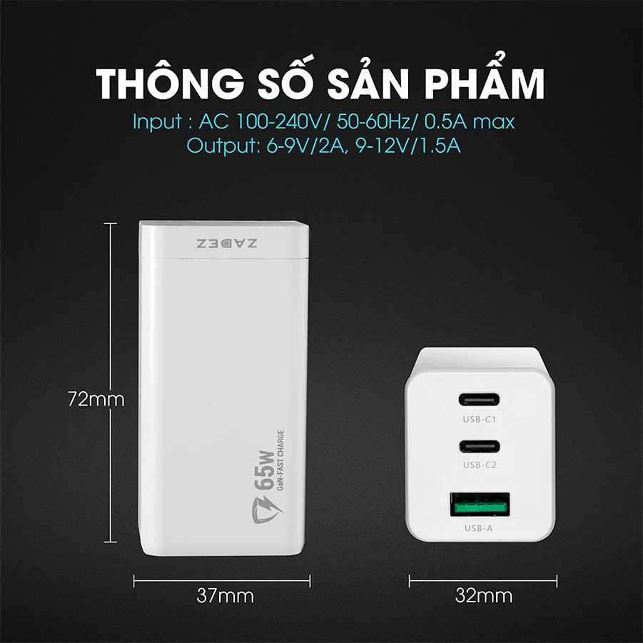 Củ Sạc Nhanh Zadez ZTA-4361 Trắng