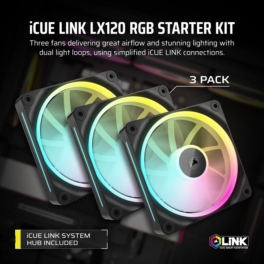 Bộ 3 quạt máy tính Corsair iCUE LINK LX120 RGB