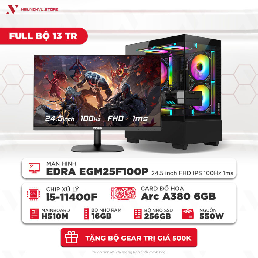 Full Bộ PC gaming giá rẻ i5 11400F Intel ARC A380 kèm màn hình