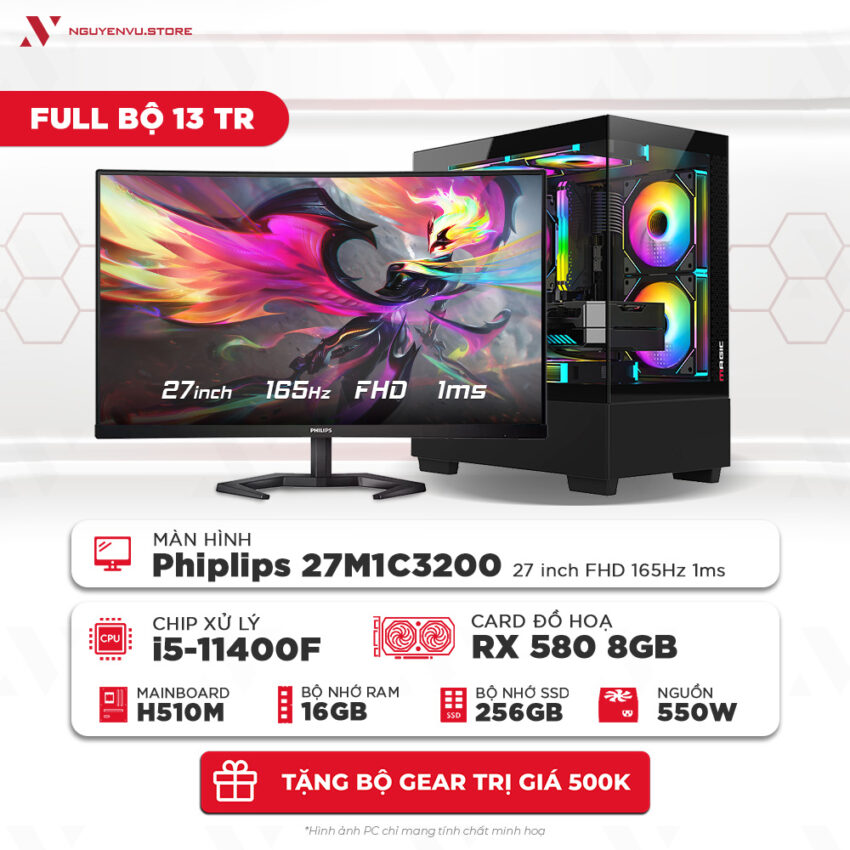 Full bộ PC gaming 13 Triệu i5 11400F RX 580