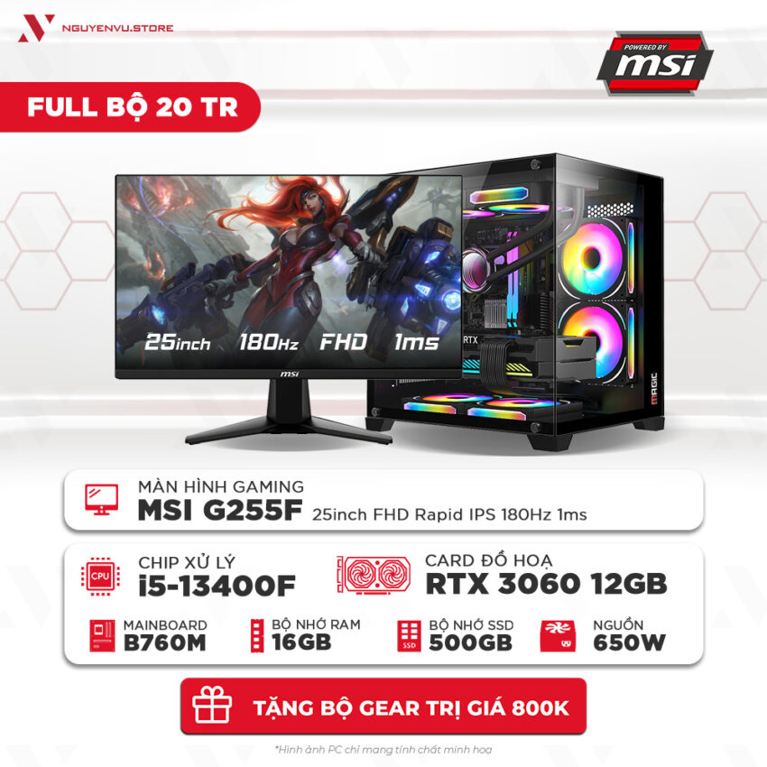 Full bộ PC gaming i5 13400F 3060 kèm màn hình giá rẻ