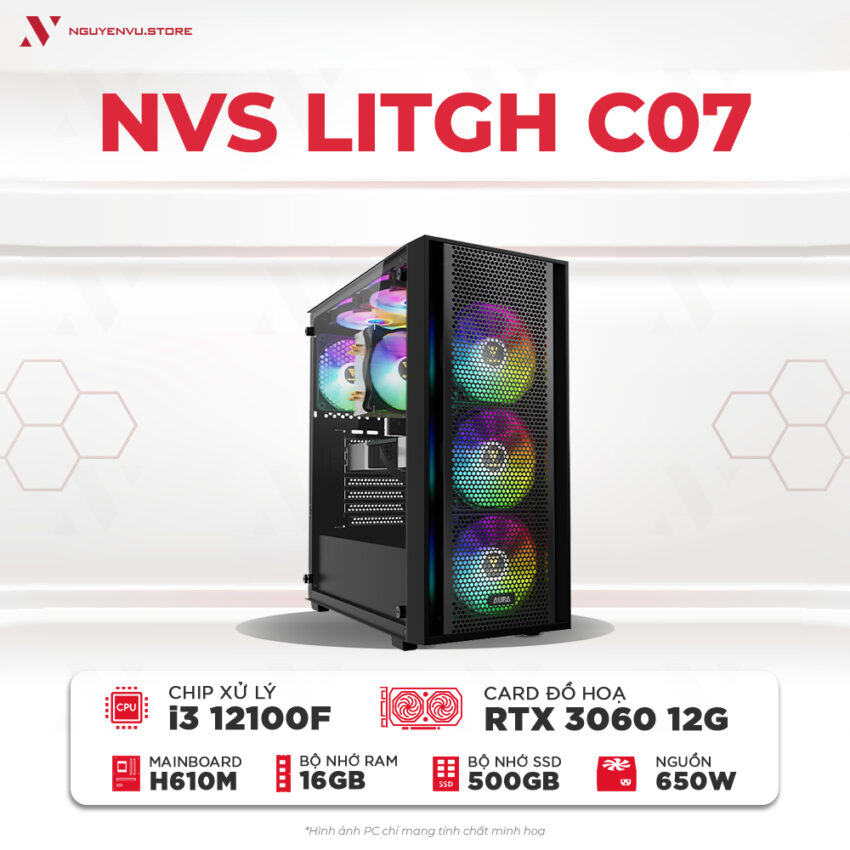 Máy tính PC Gaming NVS LITGH C07 i3 13100F RTX 3060 12GB