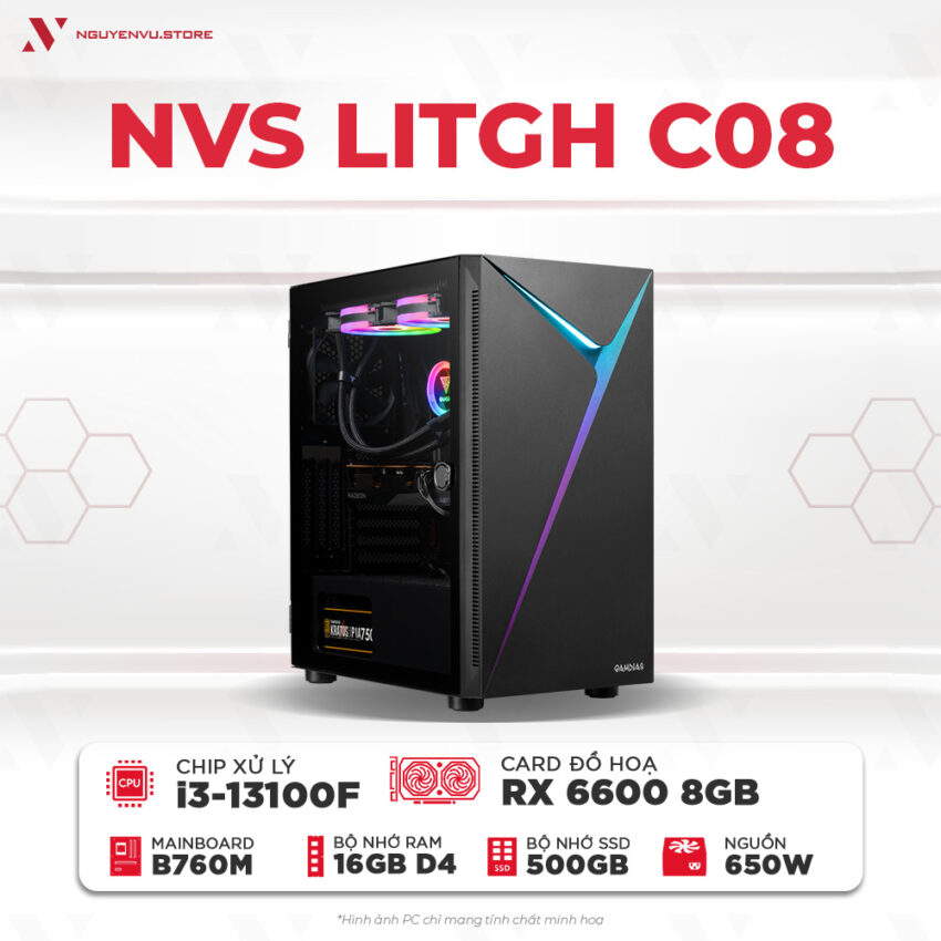 Máy tính PC Gaming NVS LITGH C08 i3-13100F RX 6600 8GB