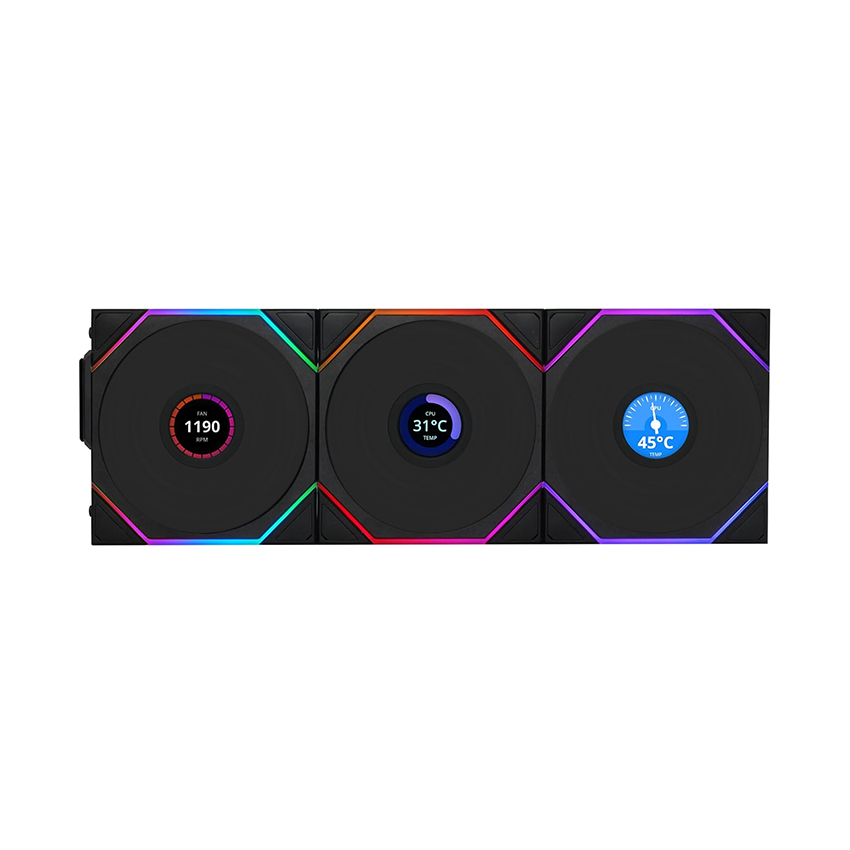 Bộ 3 quạt máy tính LIAN LI TL120 LCD (12TLLCD3B, Đen)