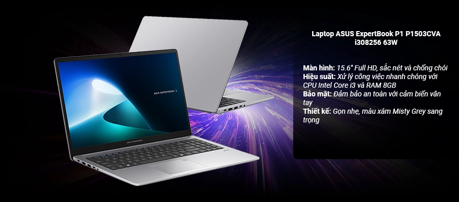 Laptop ASUS ExpertBook P1 P1503CVA i308256 63W – Hiệu suất mạnh mẽ, thiết kế tối ưu cho công việc