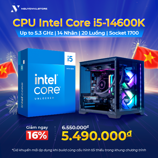 CPU Intel Core i5 14600K (Up to 5.3 GHz | 14 Nhân | 20 Luồng | Socket 1700) (Box Chính hãng)
