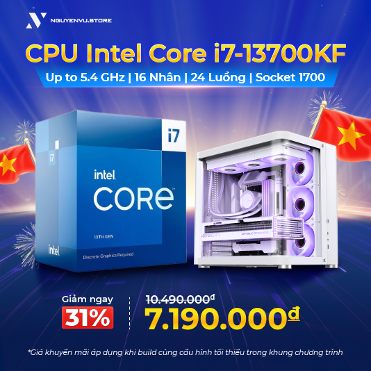 CPU Intel Core i7-13700KF (Up to 5.4 GHz | 16 Nhân | 24 Luồng | Socket 1700)
