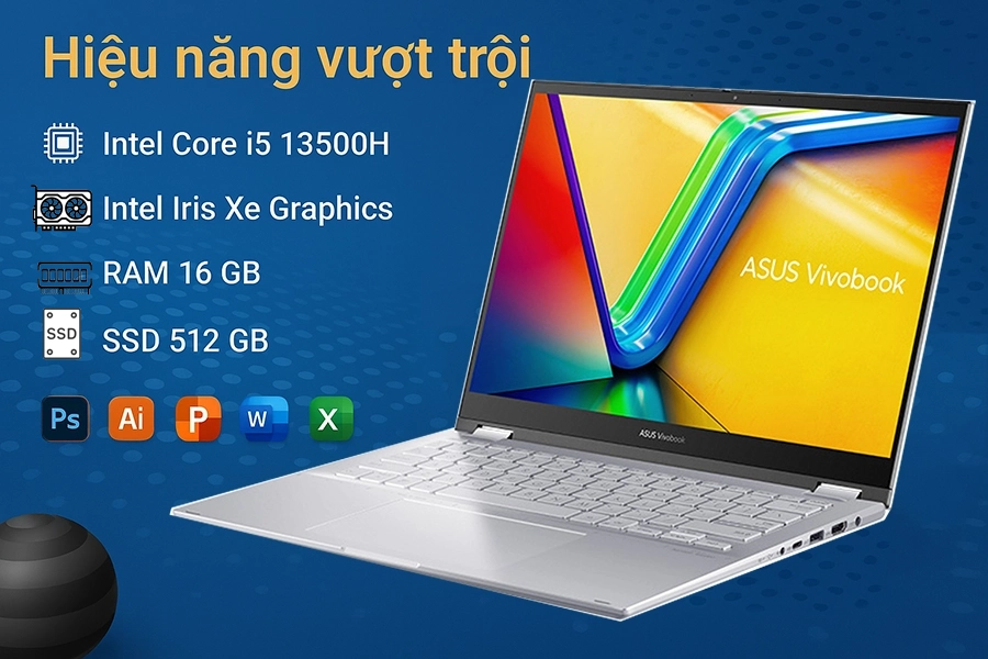 Laptop Asus Vivobook S 14 Flip TP3402VA-LZ632W ( i5 13420H | 16GB RAM | B SSD | Intel Iris Xe | 14" WUXGA | Win 11 | Bạc)