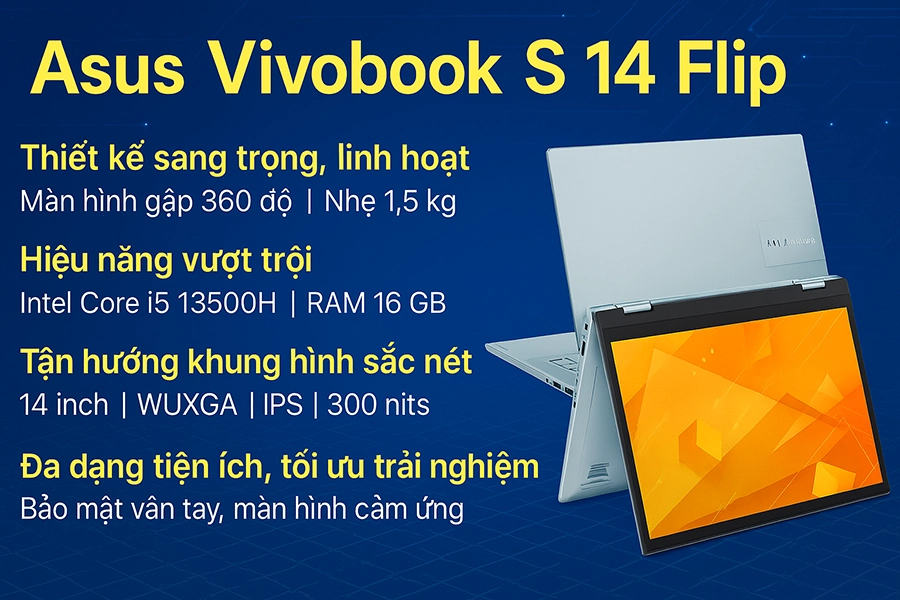 Laptop Asus Vivobook S 14 Flip TP3402VA-LZ632W ( i5 13420H | 16GB RAM | B SSD | Intel Iris Xe | 14" WUXGA | Win 11 | Bạc)
