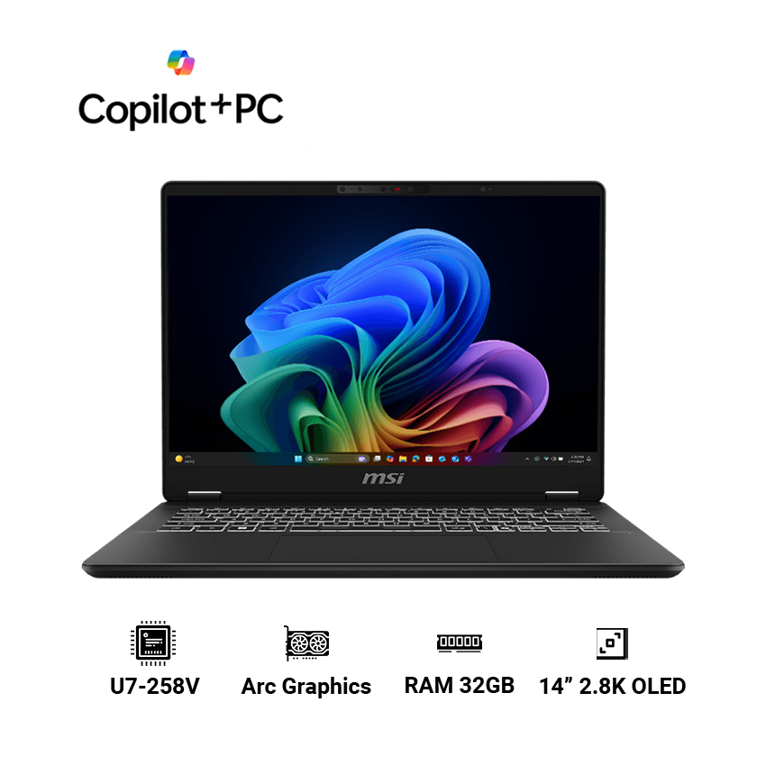 Laptop MSI Prestige 14 AI+ C2VMG-020VN (Ultra 7 258V | 32GB | 1TB | Intel Arc Graphics | 14' 2.8K OLED | Win 11| Xám)