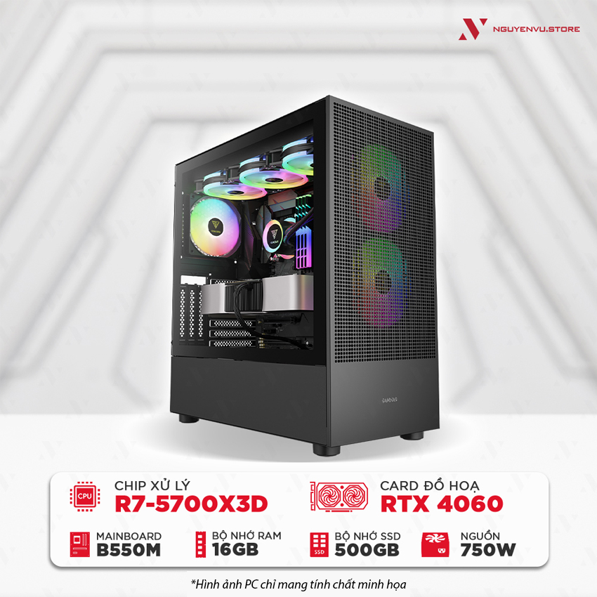 Máy tính PC Gaming NVS AMD RYZEN 7 5700X3D RTX 4060 8GB