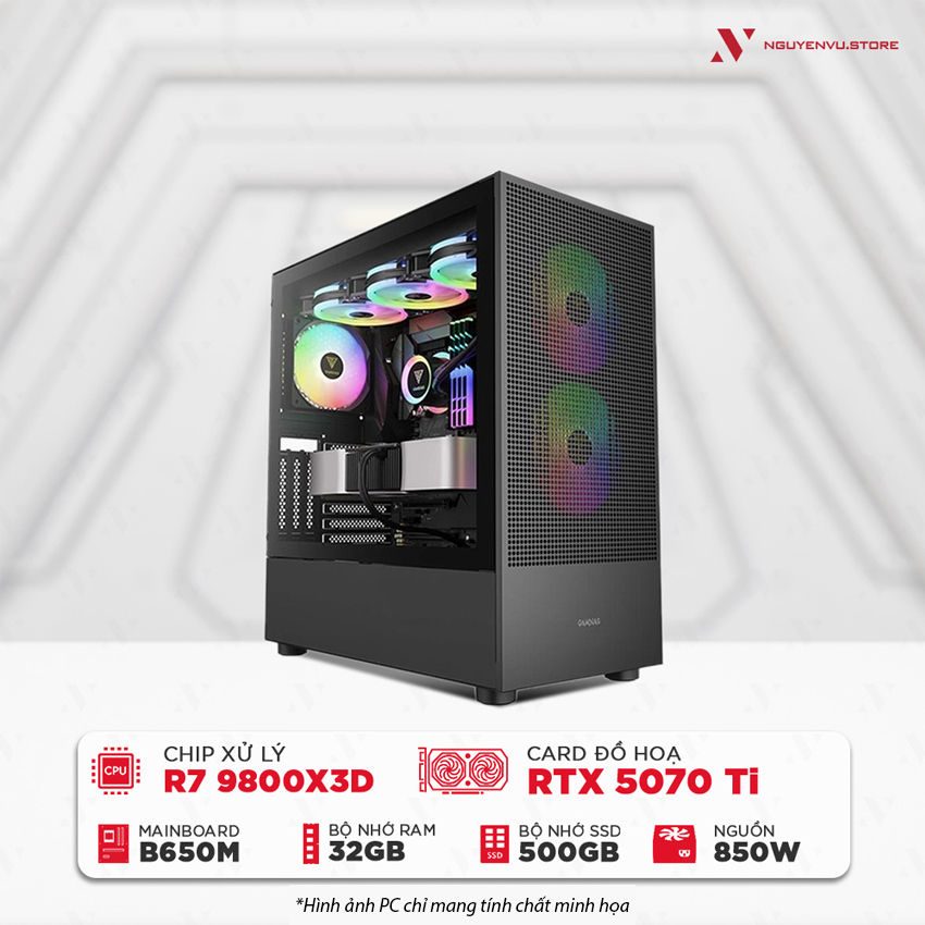 Máy tính PC Gaming NVS AMD RYZEN 7 9800X3D RTX 5070 Ti