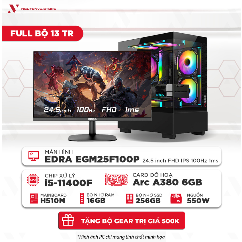 Full bộ PC Gaming 13 Triệu ( i5-11400F | 16GB | 256GB SSD | Intel ARC A380 6GB | Màn hình 25" 100Hz)