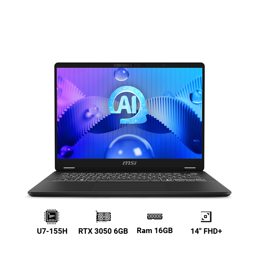Laptop MSI Prestige 14 AI C1UDXG-058VN (Ultra 7-12755H | 16GB | 1TB | RTX 3050 6GB | 14 inch FHD+ | Win 11 | Xám)