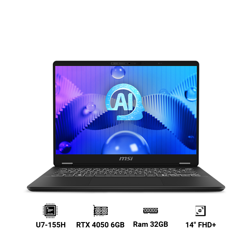 Laptop MSI Prestige 14 AI C1VEG-056VN (Ultra 7-155H | 32GB | 1TB | RTX 4050 6GB | 14 inch FHD+ | Win 11 | Xám)