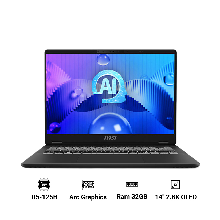 Laptop MSI Prestige 14 AI Evo C1MG-080VN (Ultra 5-125H | 32GB | 512GB | Intel Arc Graphics | 14 inch 2.8K OLED | Win 11 | Xám)