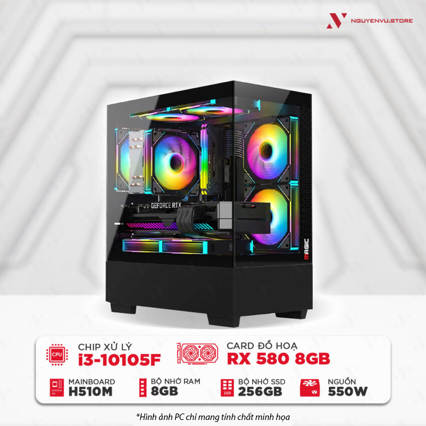 Máy tính chơi game NVS Intel i3-10105F RX 580 8GB