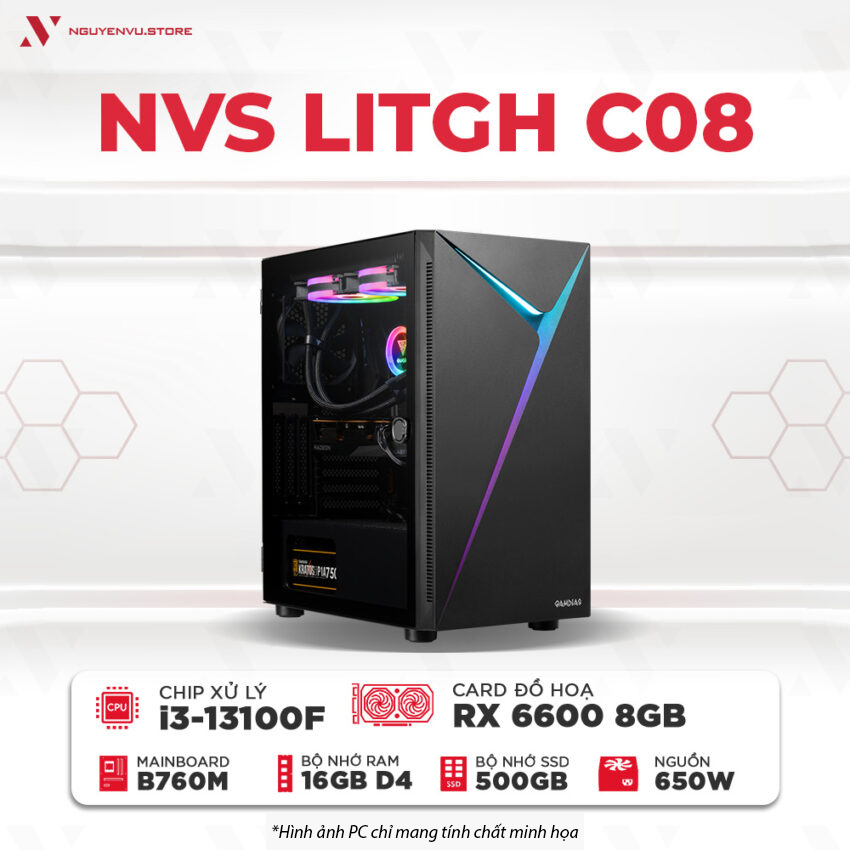 Máy tính PC Gaming NVS LITGH C08 i3-13100F RX 6600 8GB