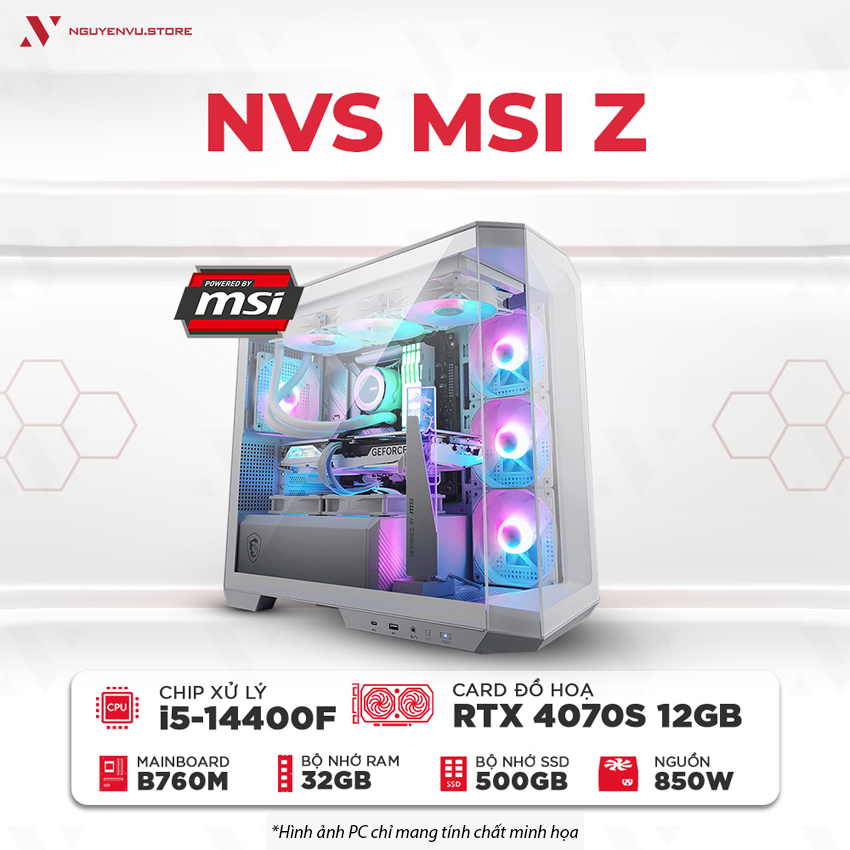 Máy tính PC Gaming NVS MSI Z i5-14400F RTX 4070 Super 12GB