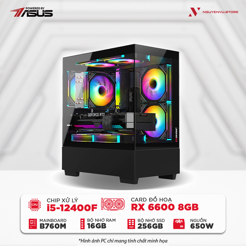 Máy tính PC Gaming NVS Intel i5-12400F RX 6600 8GB Powered by ASUS