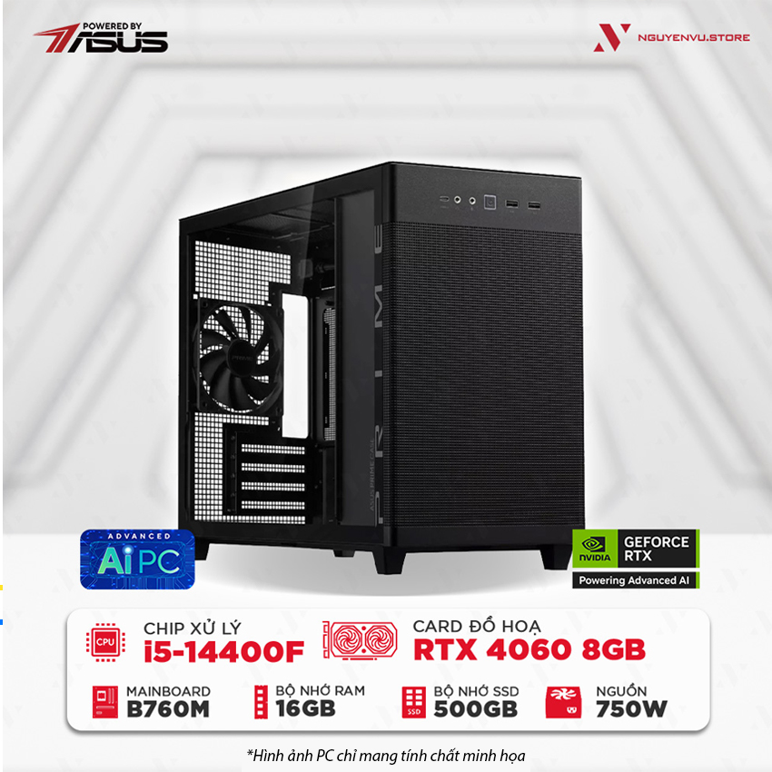 Máy tính PC Gaming NVS Intel i5-14400F RTX 4060 8GB Powered by ASUS