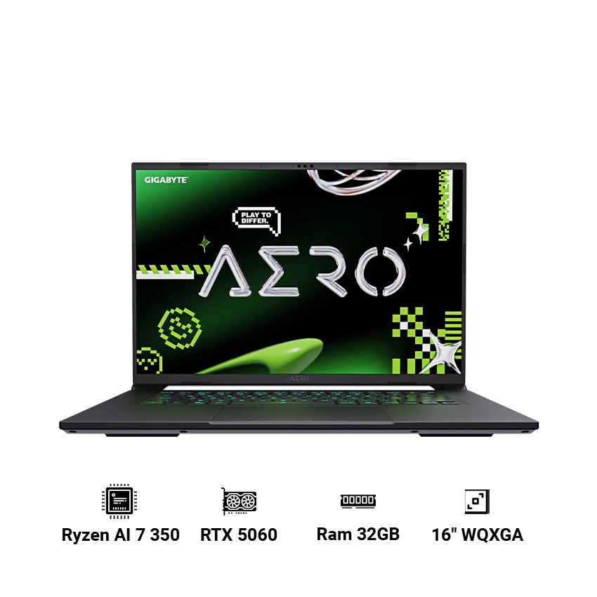 Laptop GIGABYTE AERO X16 1VH93VNC64AH (AMD Ryzen AI 7 750 | 32GB RAM | 1TB SSD | RTX 5060 8GB | 16" WQXGA 165Hz | Win 11| Đen)
