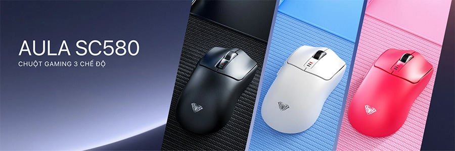 Chuột gaming Aula SC580 3 mode (Có dây/ 2.4G/ Bluetooth/ Đen/ Trắng/ Đỏ)