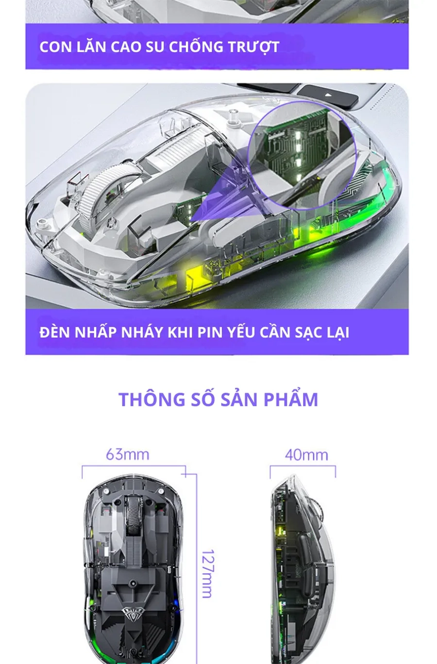 Chuột gaming AULA SC660 3 mode (Có dây/ 2.4G/ Bluetooth)