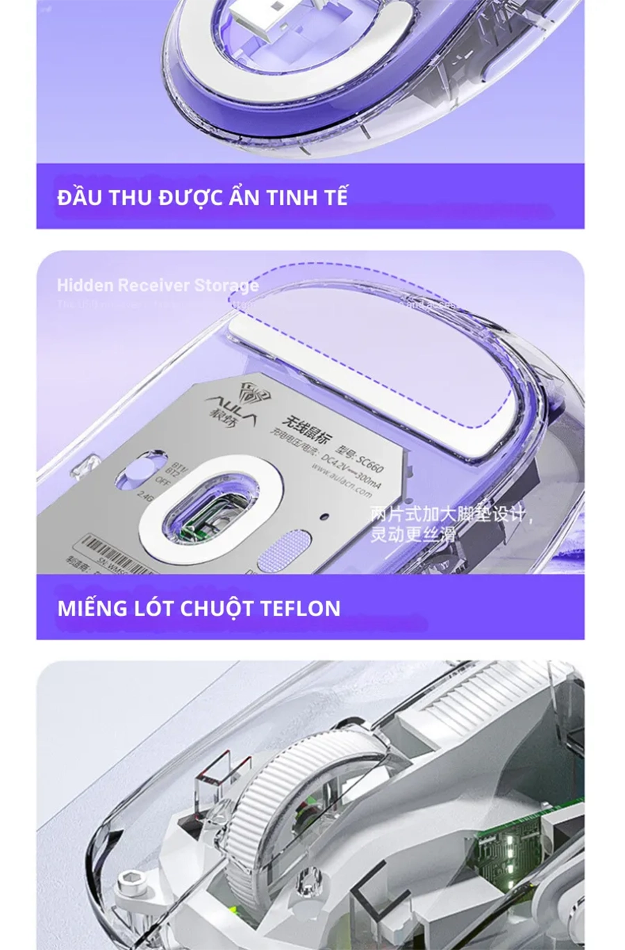 Chuột gaming AULA SC660 3 mode (Có dây/ 2.4G/ Bluetooth)