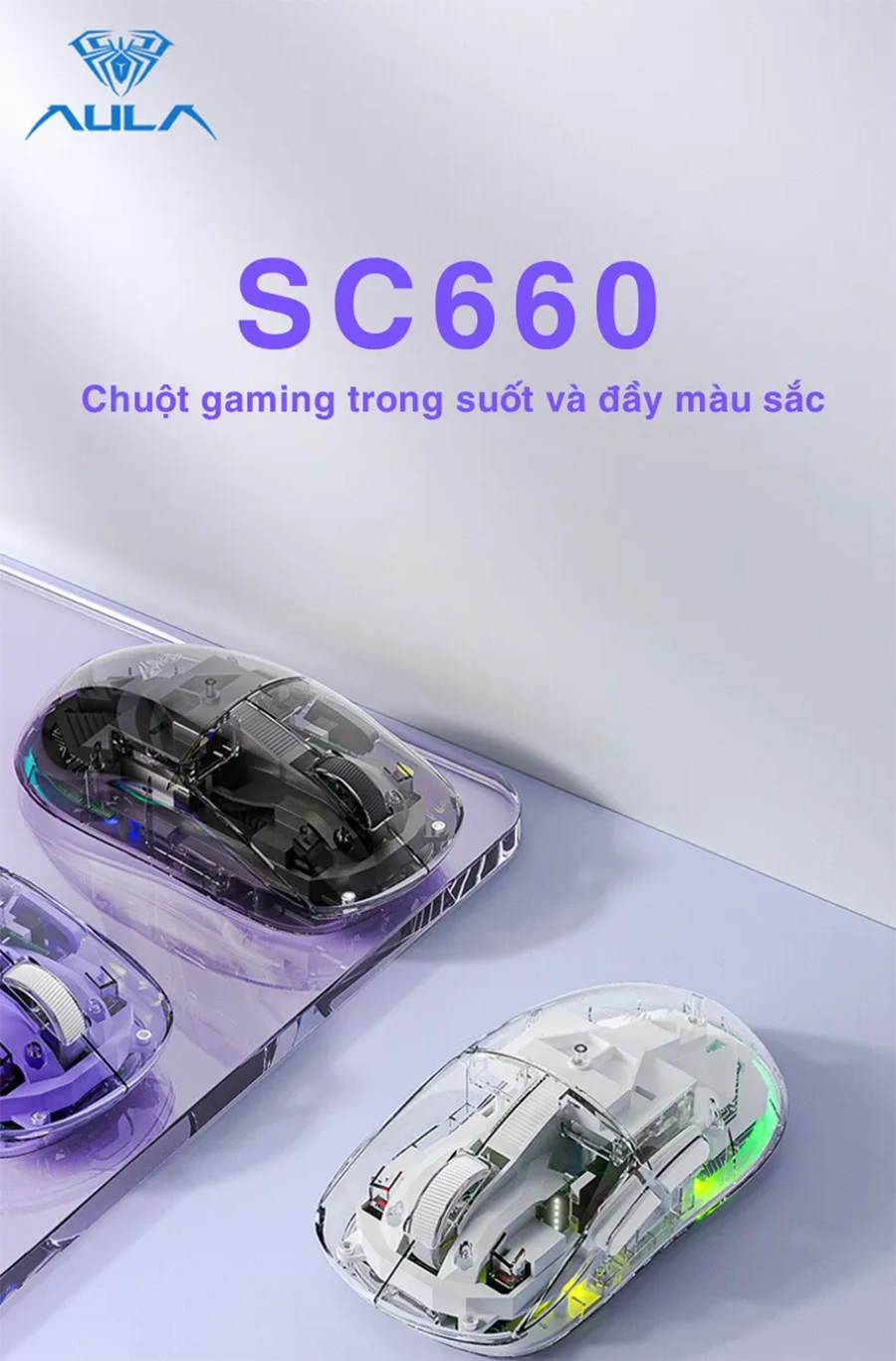 Chuột gaming AULA SC660 3 mode (Có dây/ 2.4G/ Bluetooth)