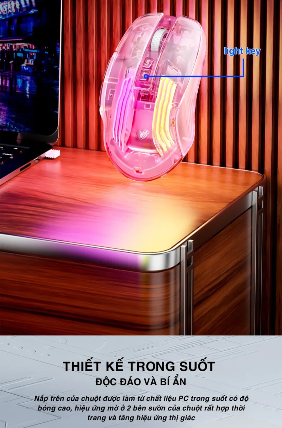 Chuột Gaming không dây AULA SC518 trong suốt