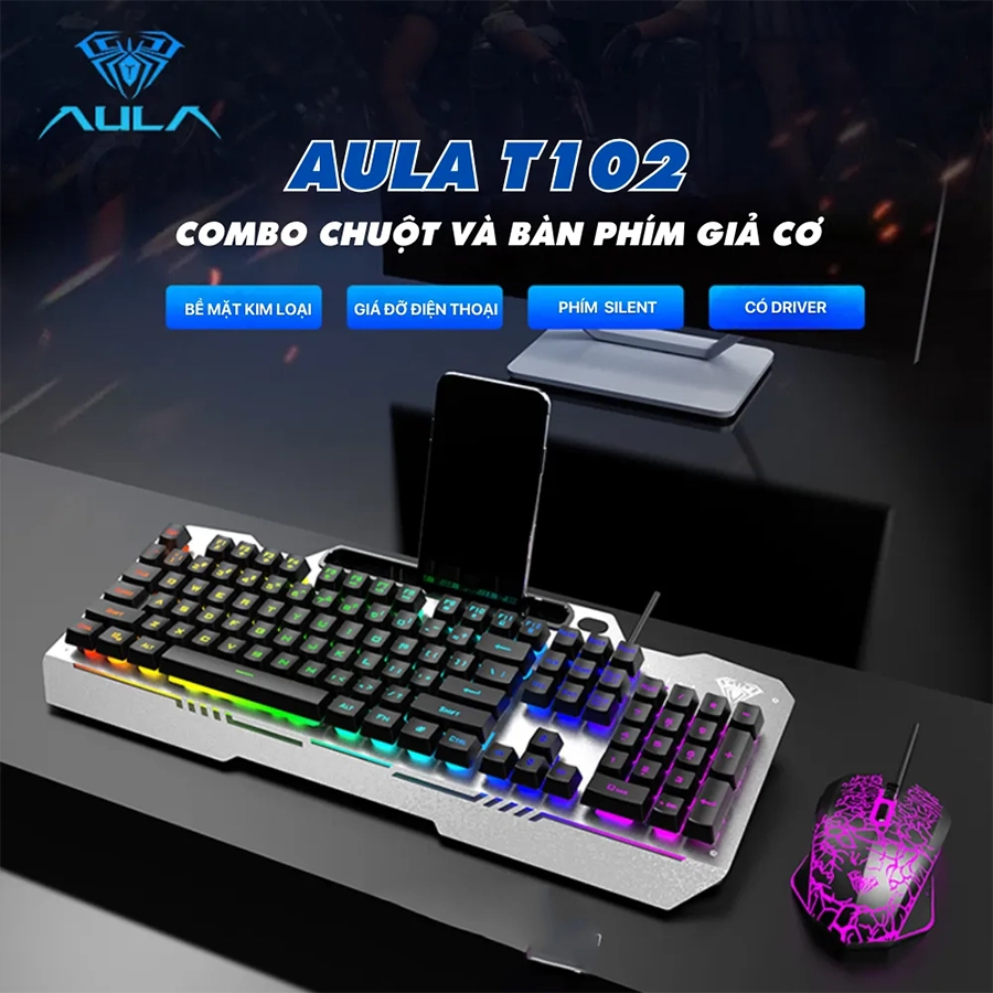 Combo Bàn Phím và Chuột Giả Cơ AULA T102