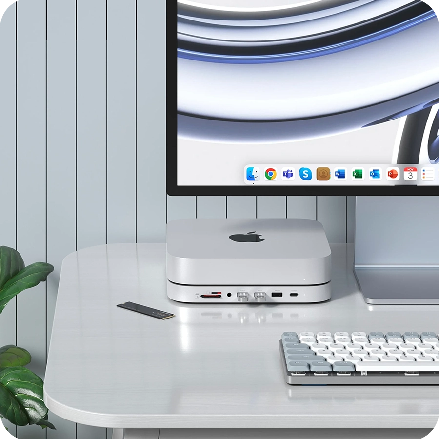 Đế Hub Satechi 7 in 1 Mac Mini/Studio (tích hợp khe SSD NVMe/M.2 SATA, tốc độ cao)
