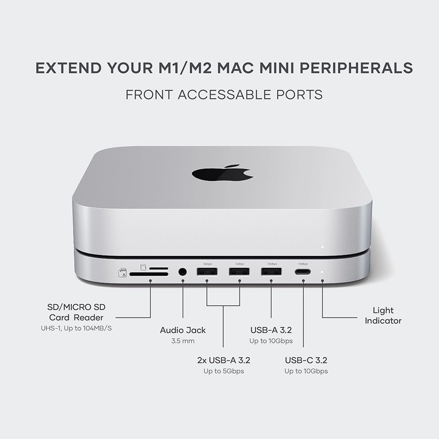 Đế Hub Satechi 7 in 1 Mac Mini/Studio (tích hợp khe SSD NVMe/M.2 SATA, tốc độ cao)