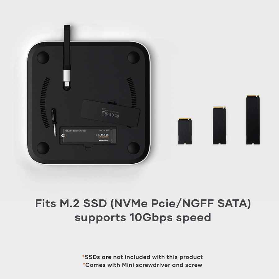 Đế Hub Satechi 7 in 1 Mac Mini/Studio (tích hợp khe SSD NVMe/M.2 SATA, tốc độ cao)