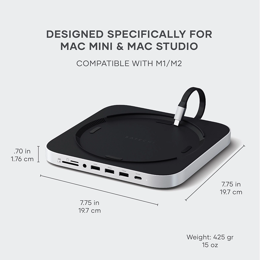 Đế Hub Satechi 7 in 1 Mac Mini/Studio (tích hợp khe SSD NVMe/M.2 SATA, tốc độ cao)
