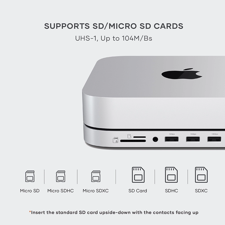 Đế Hub Satechi 7 in 1 Mac Mini/Studio (tích hợp khe SSD NVMe/M.2 SATA, tốc độ cao)