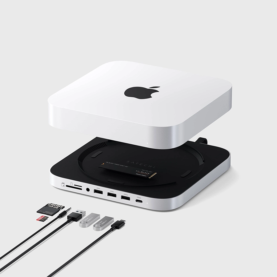 Đế Hub Satechi 7 in 1 Mac Mini/Studio (tích hợp khe SSD NVMe/M.2 SATA, tốc độ cao)