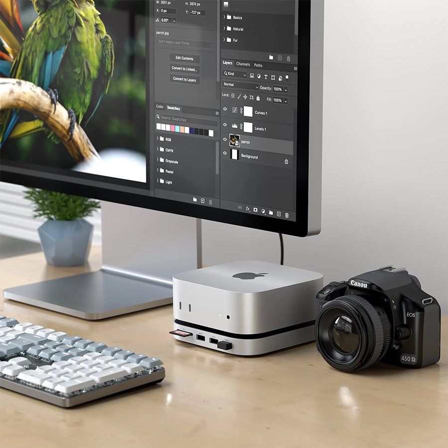 Đế mở rộng Mac Mini M4 Satechi 5 in 1 (USB-C, SSD NVMe 4TB, SD UHS-II, Màu Bạc)