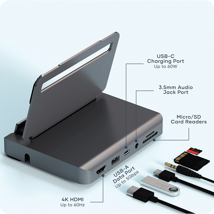 Đế nhôm kiêm Hub chuyển đổi Satechi USB-C 7in1 (sạc PD 60W, HDMI 4K60Hz, SD/MicroSD)