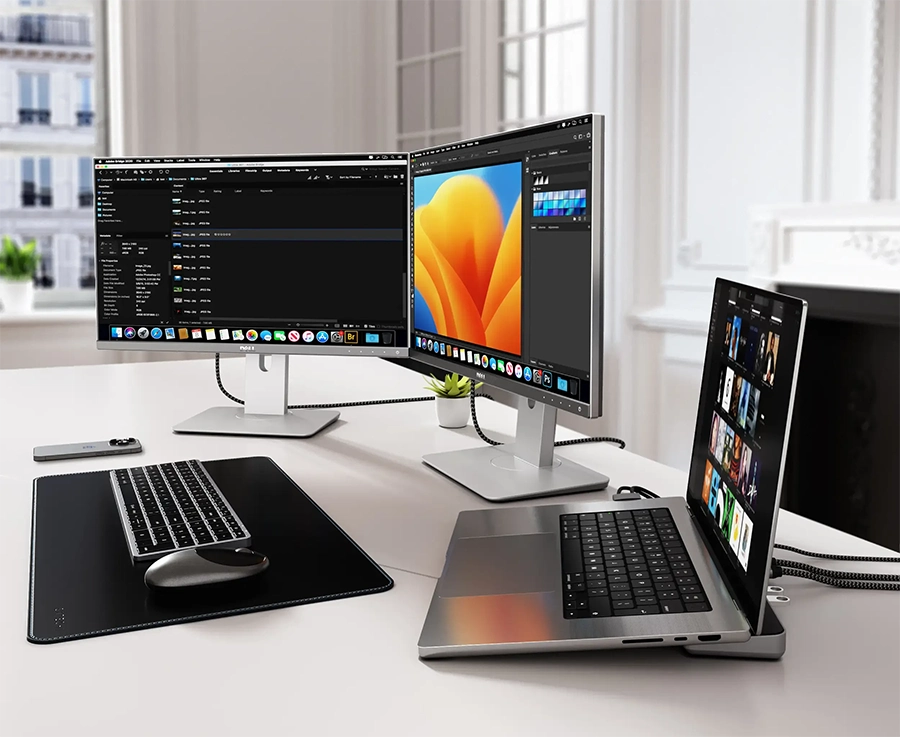 Dock dual USB-C kiêm đế Satechi 10 in 1 (có khe hỗ trợ SSD M2 SATA/NVMe)