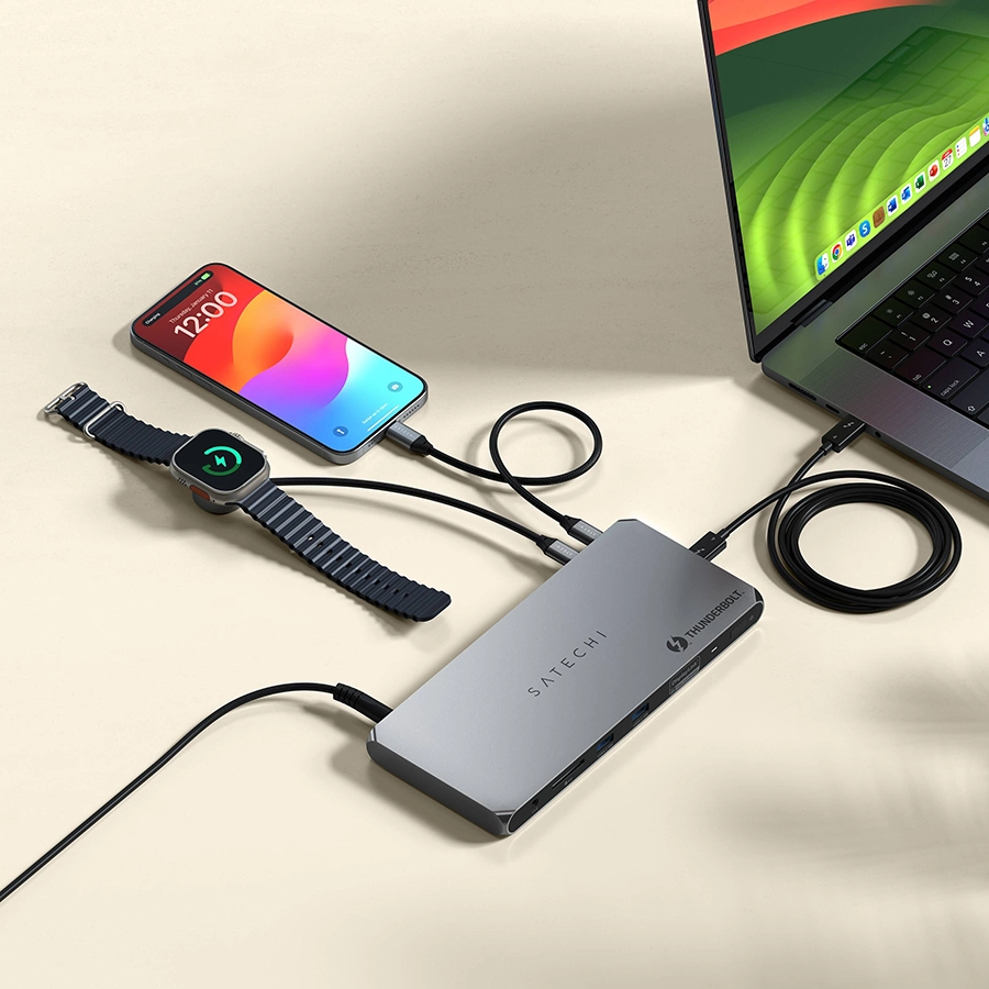 Dock Thunderbolt 4 Satechi 12 in 1 (màu xám, xuất 6K/8K, 40Gbps, PD 96W)