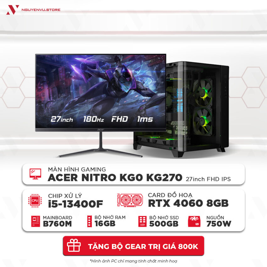 Full bộ PC gaming i5 13400F RTX 4060 kèm màn hình giá tốt